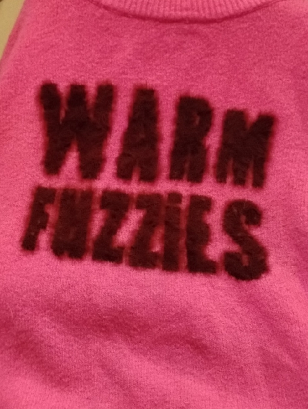 a new day Bright Pink Knit Sweater with Fuzzy Black Text
